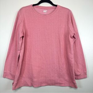 Lands End Women’s Cozy Pink Patterned Pullover Crewneck Sweater Large